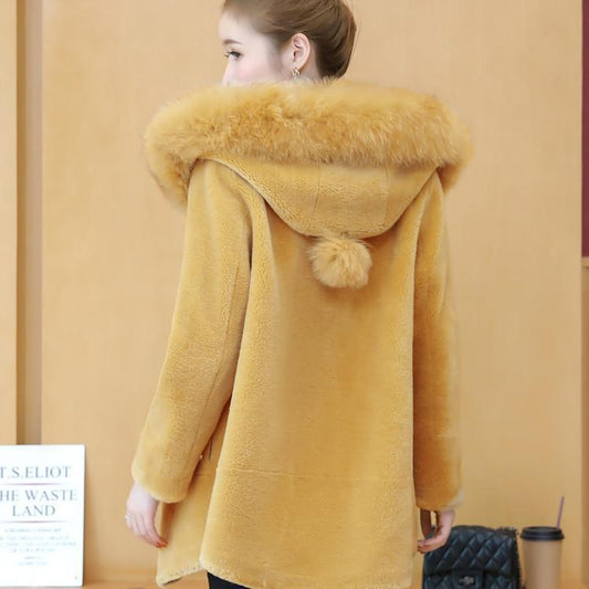 Cold warm Long sleeve fur jacket Trend Large size Fur coat Winter Woman's Cotton Wool Coat Winter