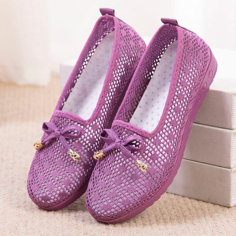 Cloth Shoes Women's Net Shoes A Pedal Shallow Mouth Mesh Shoes Breathable Hollow Air Senior Mother Shoes Soft Sole