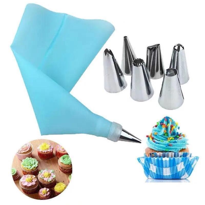 8Pcs/Set Silicone Pastry Bag Cream Nozzles Kitchen Bakery Cake Icing Piping Cream Cake Decorating Tools Reusable Bags Nozzle Set