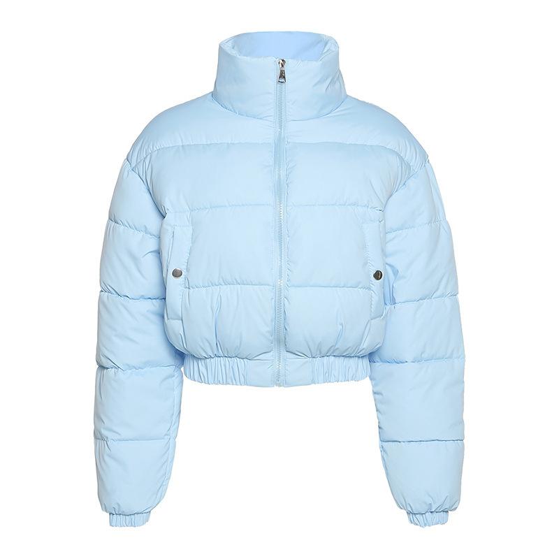 2021 New Women Parkas Thick Warm Winter Jackets Solid Black Blue Fashion Night Club Sexy Short Coats Crop Tops Turtleneck Casual Female Down Jacket N