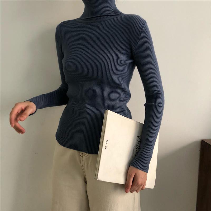 Pofulove Women Turtleneck sweater Pullover long sleeves Bottoming slim thick Knitted sweater  winter