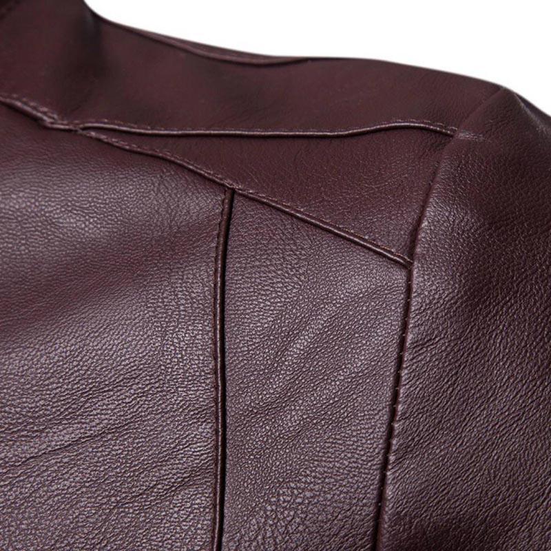 Men's Slim Stand Collar Leather Top Casual Waterproof Leather Jacket