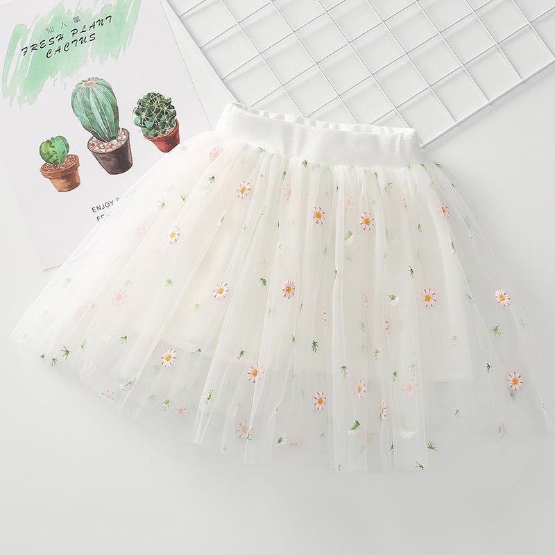 Girl Baby Short Veil Little Daisy Cute and Sweet Printed Embroidery Ruffle Elastic Waist Children's Skirts Princess Tutu A-line Skirt