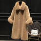 Autumn and Winter New Faux Sheep Shearling Coat Women Mid-length Faux Fox Fur Collar Loose Grain Fleece Faux Fur Coat