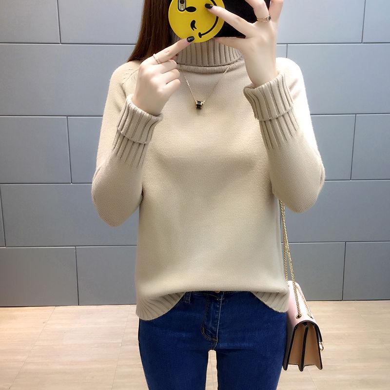 Ladies Sweater Solid Half Turtleneck Pullover Bottoming Sweater Loose Tops Warm Long-sleeved Jumper