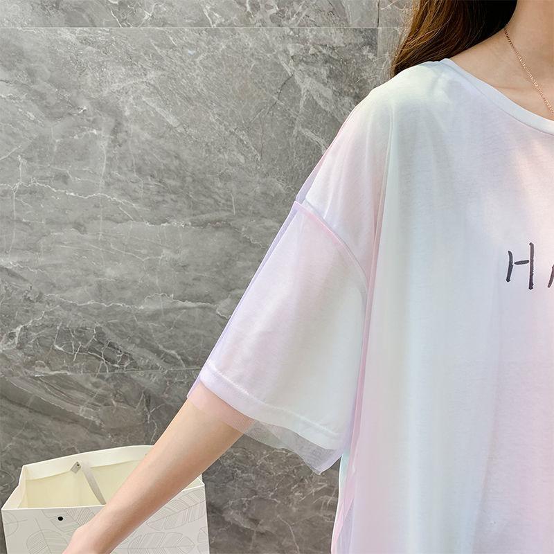 Summer Dress Women Loose O-Neck Short Sleeve Casual Above Knee T-shirt Dress  Round Neck Mesh