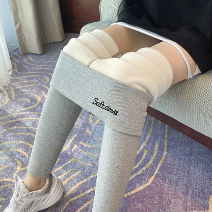Lamb Velvet Leggings Women's Outer Wear High Waist Autumn and Winter Plus Velvet Thick Black Large Size Integrated Warm Cotton Trousers