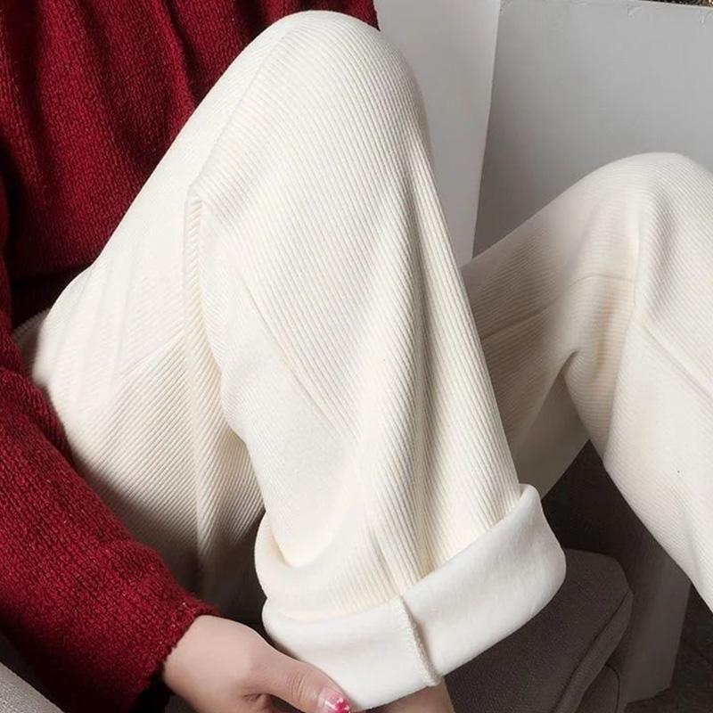 Pants Female Winter Plus Velvet Thickening Loose Slim Harsh Trousers Female Students High Waist Wild Seating Casual Straight Long Pants