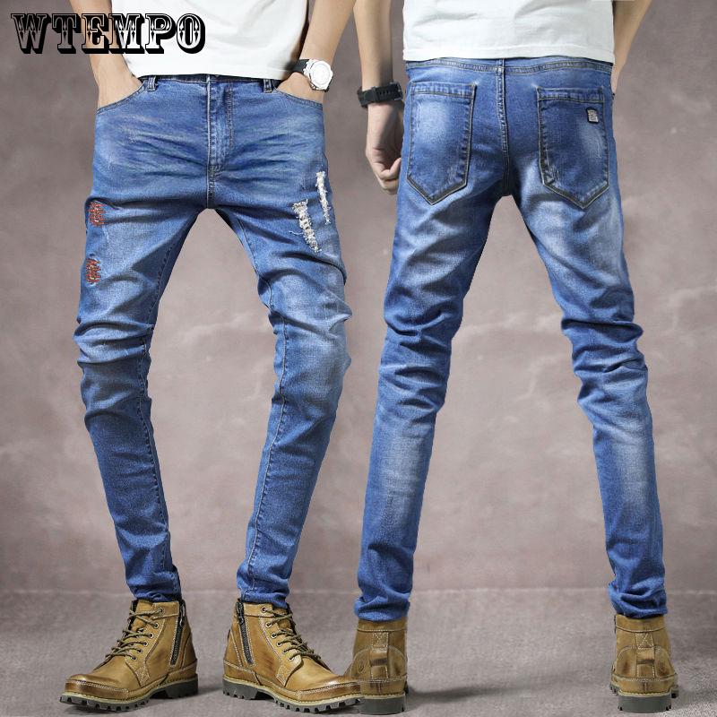 Men Clothing Ripped Skinny Jean Trousers Denim Jeans Men Straight Homme Badge