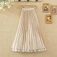 Golden Velvet Yarn Skirt Woman's Mid-length Elastic Waist Printed Lace High Waist A-line Skirt Pleated Skirt School Work Travel