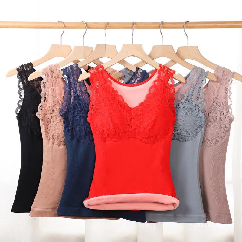 Women's Thermal Vest Plus Velvet Thick Lace Thermal Underwear Body Shaping Bottoming Shirt Ladies Thermal Underwear