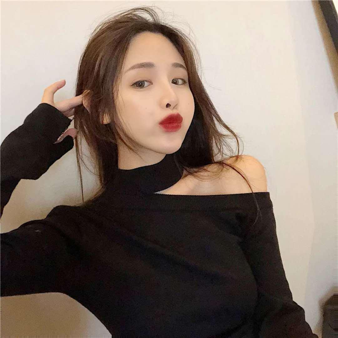 Pofulove Slim Girly Hollow Out Collar Sweater Charm Halter Neck Crop Top V-Neck Fit Sweater Jumper