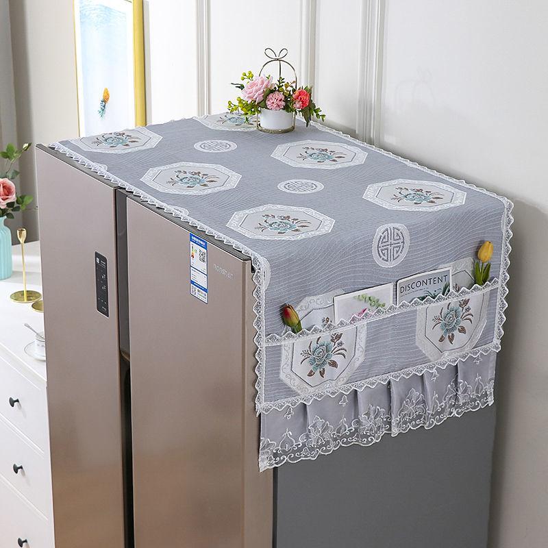 Lace Embroidery Refrigerator Dust Cover Single Door Double Door Washing Machine Cover Microwave Oven Cover Cloth Multifunctional Dustproof Cloth
