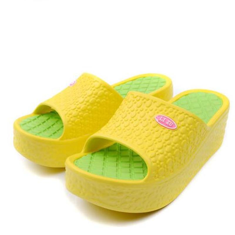 Wedge Heel Thick Bottom Women's One-word Slippers Wear Bohemian Plastic Foam Home Bathroom Slippers Ultra-light and Comfortable