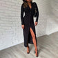 Women's Party Dress Button Knit Dress Autumn and Winter Slim Long-sleeved Long Skirt and Ankle V-neck Tight-fitting Sexy Dress Ladies Split Hem