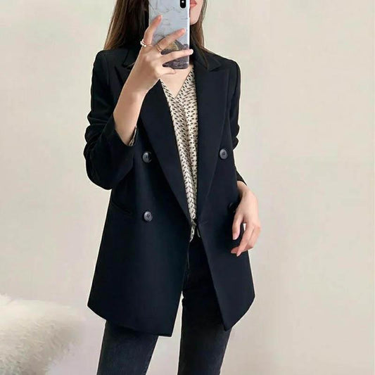Black Small Suit Jacket Female Spring and Autumn British Style Loose Temperament Western Fashion