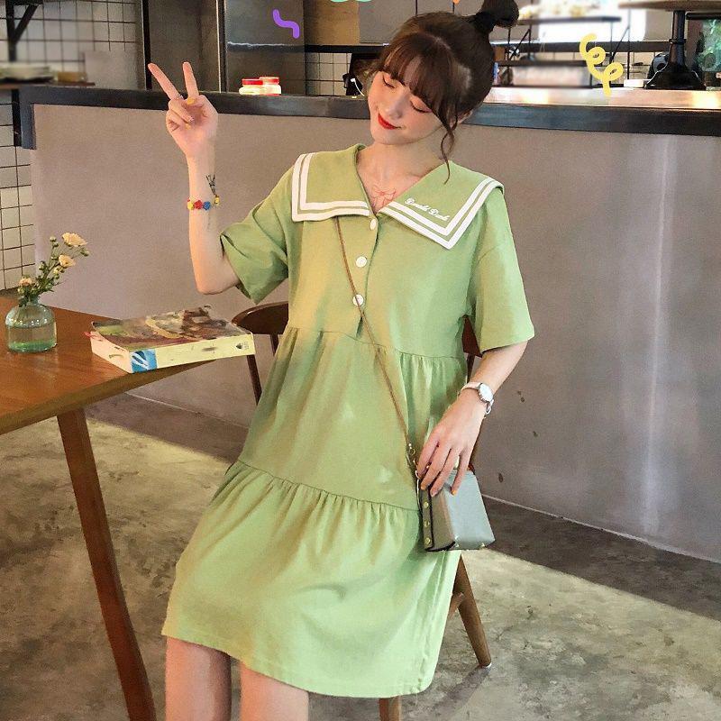 Sailor Suit  Cute Sweet Girl Ruffle College Style Age Reduction Looser  Short Sleeve Dress