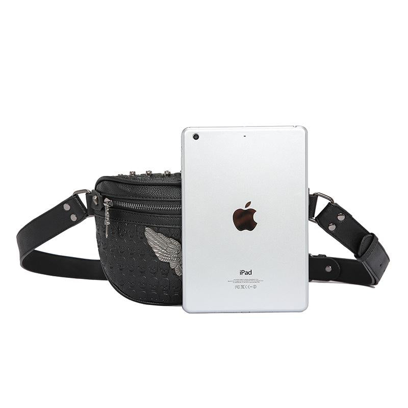 Hip Hop Waist Bag Men's and Women's Black Waterproof Rivet Crossbody Outdoor Sports Shoulder Bag