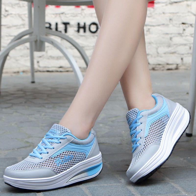 Leather casual sports shoes women thick bottom muffin rocking shoes ladies increased travel shoes