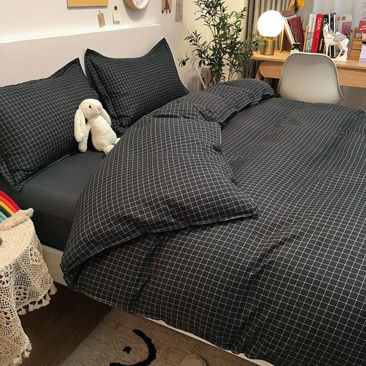 Four-piece Bed Sheet Duvet Cover Washed Quilt Cover Plaid Bedding Set