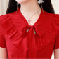 Women's Summer Skirt V-Neck Sweet Solid Color Tie Bow A-Line Dress