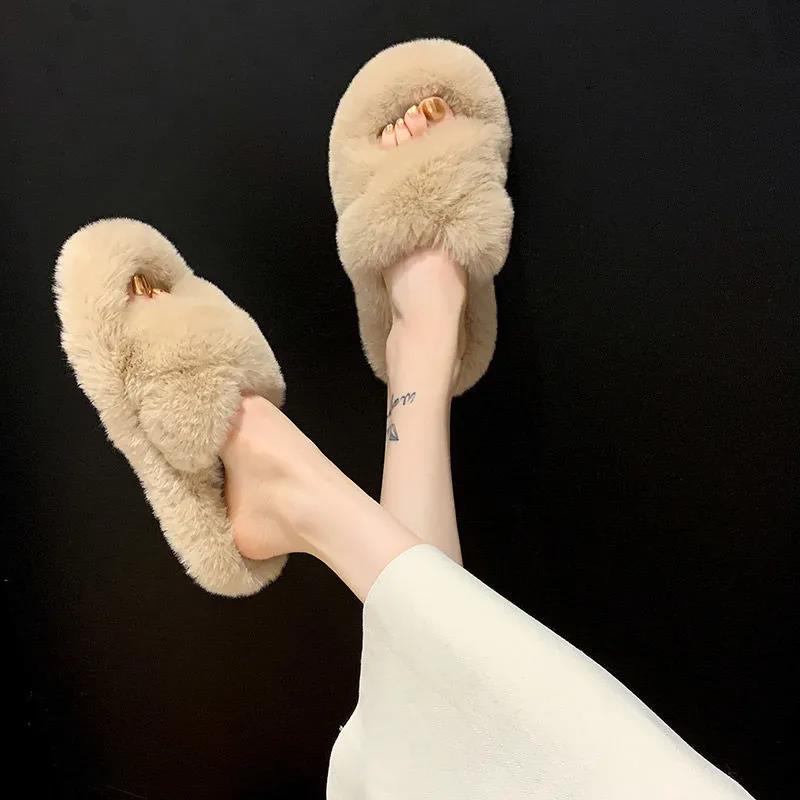 Autumn and Winter Ins Non-slip Thick-soled Multi-color Women Cotton Slippers Home Furry Slippers