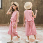 Girls' Suits Summer Clothes Western Style Children's Summer Cotton Domineering Girls Fashionable Wide-leg Pants Two-piece Suit