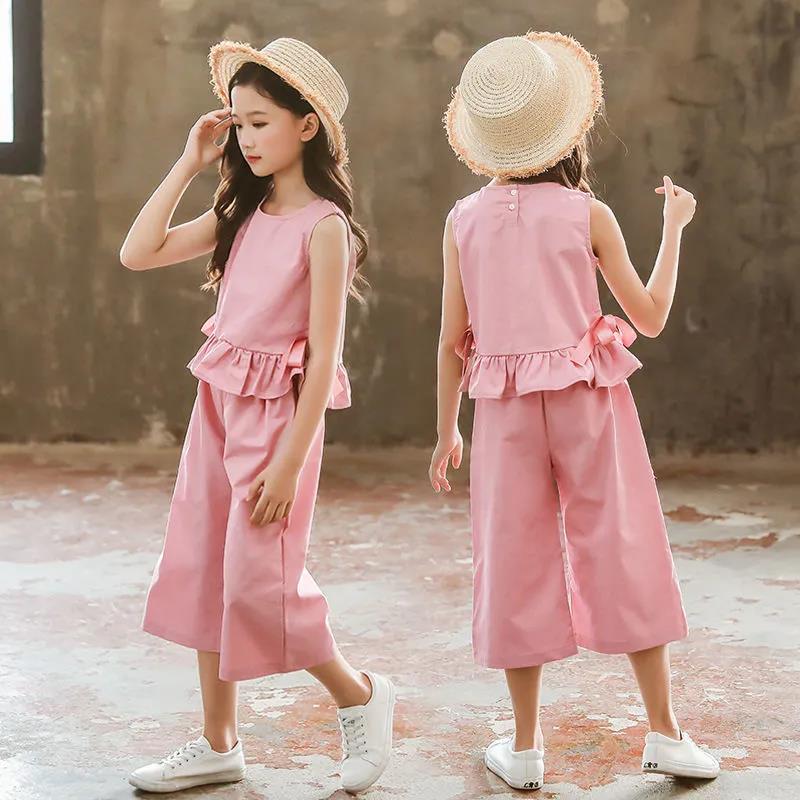 Girls' Suits Summer Clothes Western Style Children's Summer Cotton Domineering Girls Fashionable Wide-leg Pants Two-piece Suit