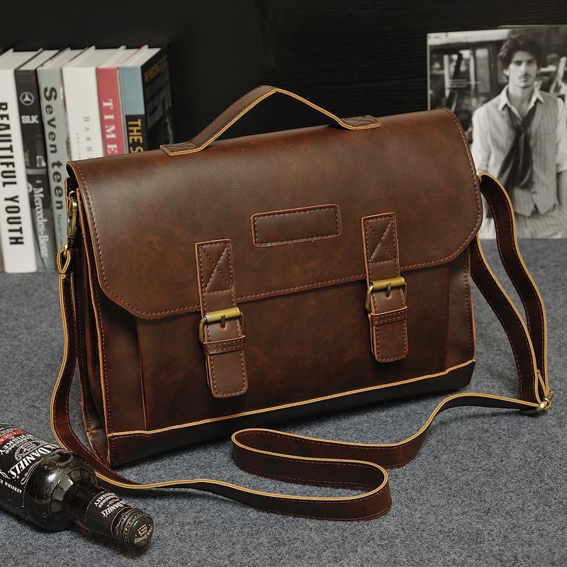 Business Briefcase Men Retro Matte Leather Large Capacity Crossbody Shoulder Computer Bag Handbag