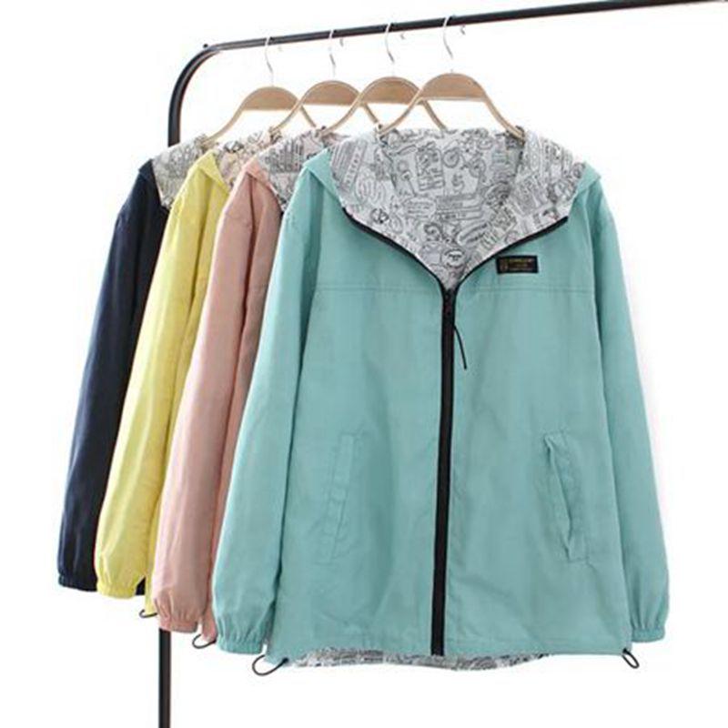 Women Spring Autumn Coat Female New Loose Wild Long-sleeved Hooded Student Windbreaker Jacket