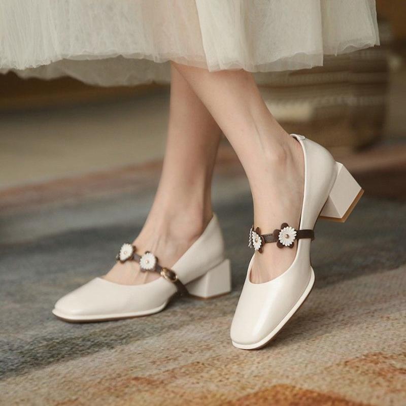 French Girl Single Shoes Small High Heels Thick Heels Retro  Gentle Mid-heel All-match