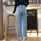WTEMPO Women's Jeans Loose and Slim Wide Leg Straight  Denim Big Pocket Trousers Button Split