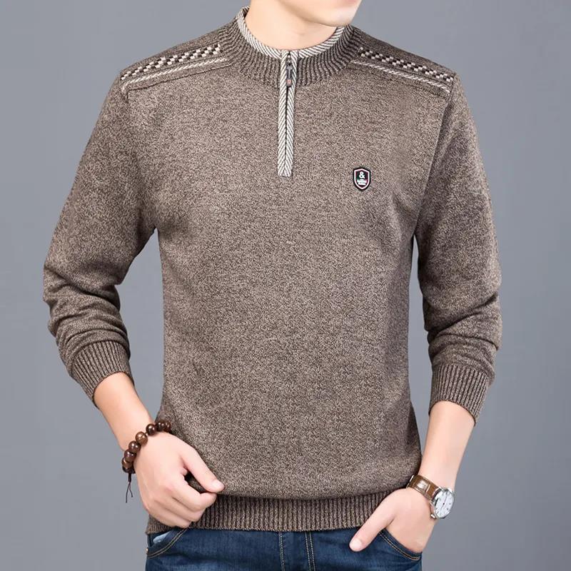 Winter Sweater Men's Zipper Half High Neck Knitted Sweater Men's Winter Thickening