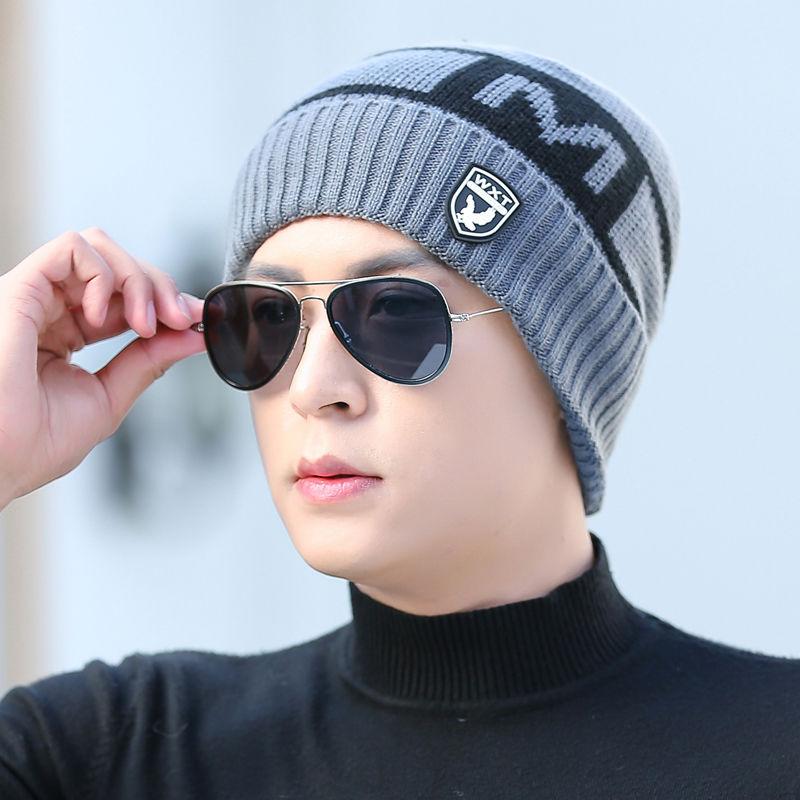 knitting hat Plush Cotton hat Wild hat Windproof hat Autumn winter Warm hat Thick hat Man Trend