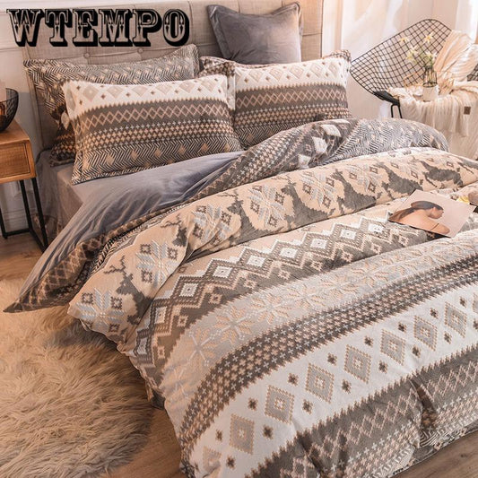 4pcs Winter Romantic Bedding Sets Floral Print Queen/king Size Quilt Cover Thick Warm Bed Sheet +pillowcases