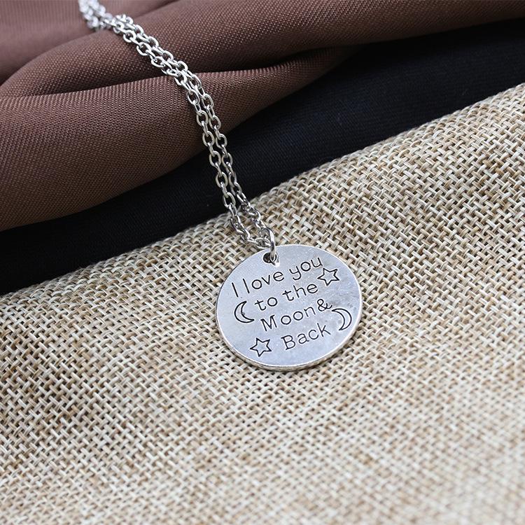 European and American English Alphabet Round Sweater Chain The Mon Back Pendant Necklace Jewelry