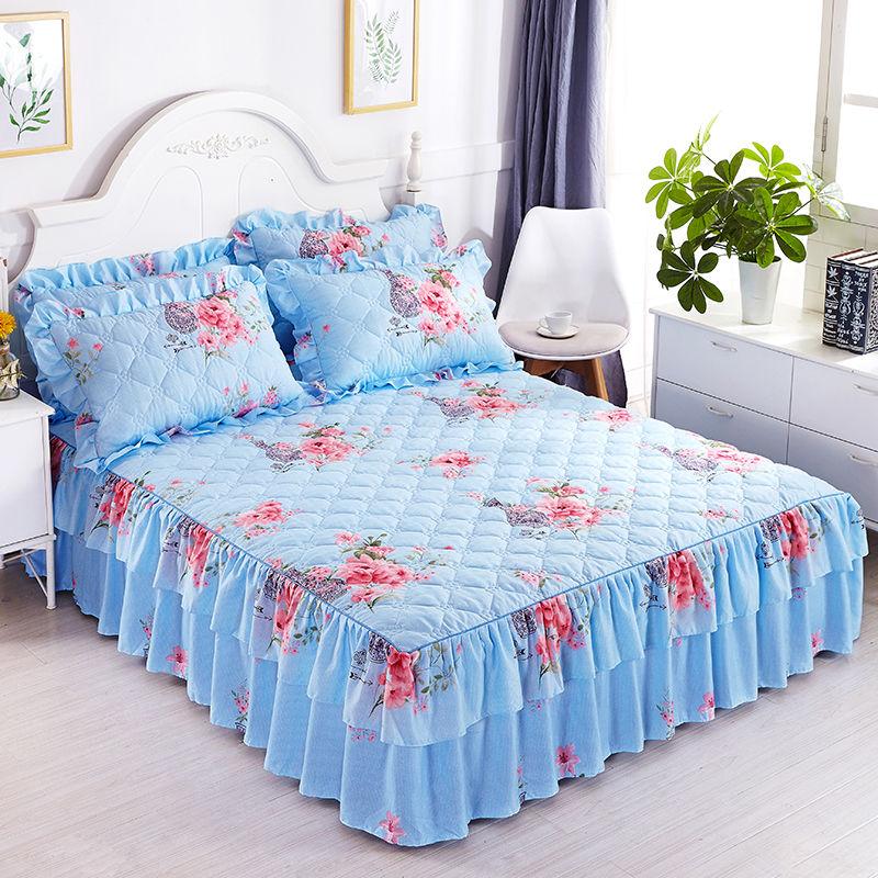 3pcs/set  Korean Style Princess Wind Bed Skirt Bedroom Thick Cute Bed Sheet Large Double Cotton Bed Sheet