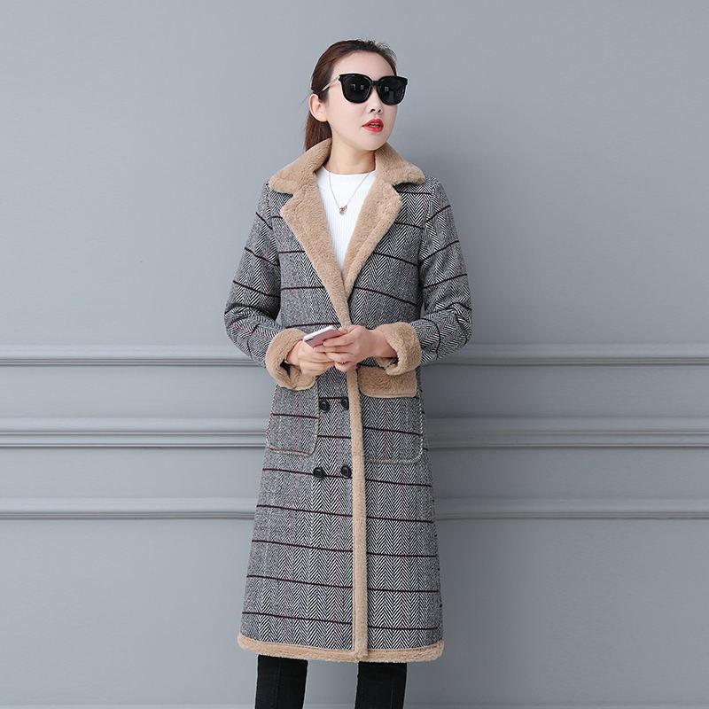 Thick and Fluffy Woolen Coat Women's Mid-length Large Size Plaid Cotton Coat Warm Women's Coat