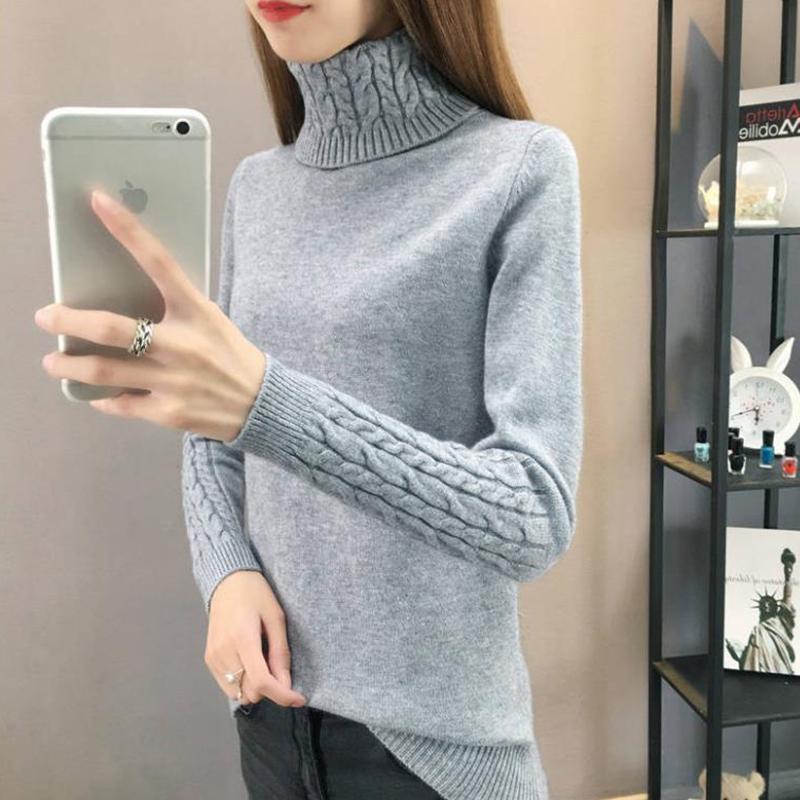 Pofulove Women Turtleneck Pullover Sweater Winter Solid Basic Knitted Sweater Sweater Jumper