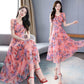 High-end Large Size Dress Ice Silk Fairy Skirt Sweet Floral Temperament Chiffon Summer Dress Waist Thin Fabric Light and Breathable