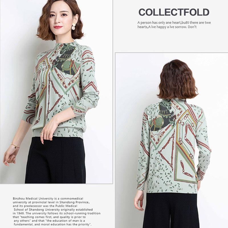 Bohemia Floral Crew Neck Woolen Sweater Women Long Sleeve Warm Printed Cashmere Sweater Knitted Jumper Tops