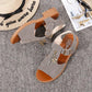 Women's Flat Sandals Summer One Word Buckle Shoes Zipper Stitching Flat Heels Simple Korean All-match Casual Sandals Soft Sole Comfortable Sandal