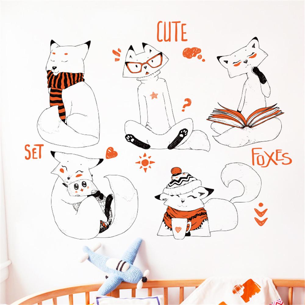 Little fox children's room background living room wall decoration sticker simple painting wallpaper
