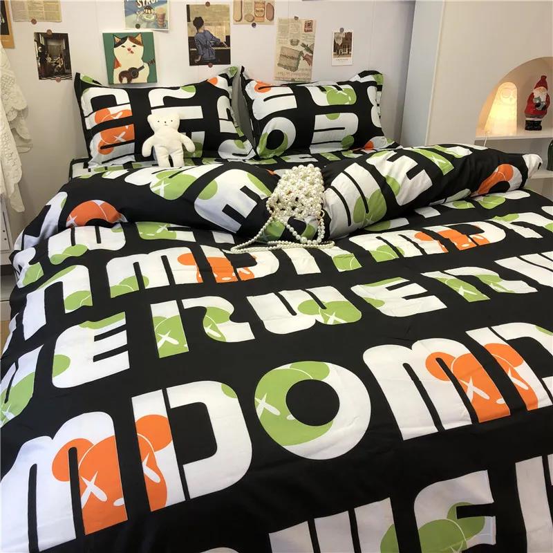 Ins Lattice Cartoon Girl Heart Bedding Four-piece Student Dormitory Three-piece Single Bed