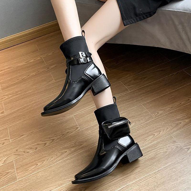 Boots Woman Martin Boots Black Chelsea Boots Thick with Short Boots Autumn and Winter Plus Velvet Warm Snow Boots Cotton Boots