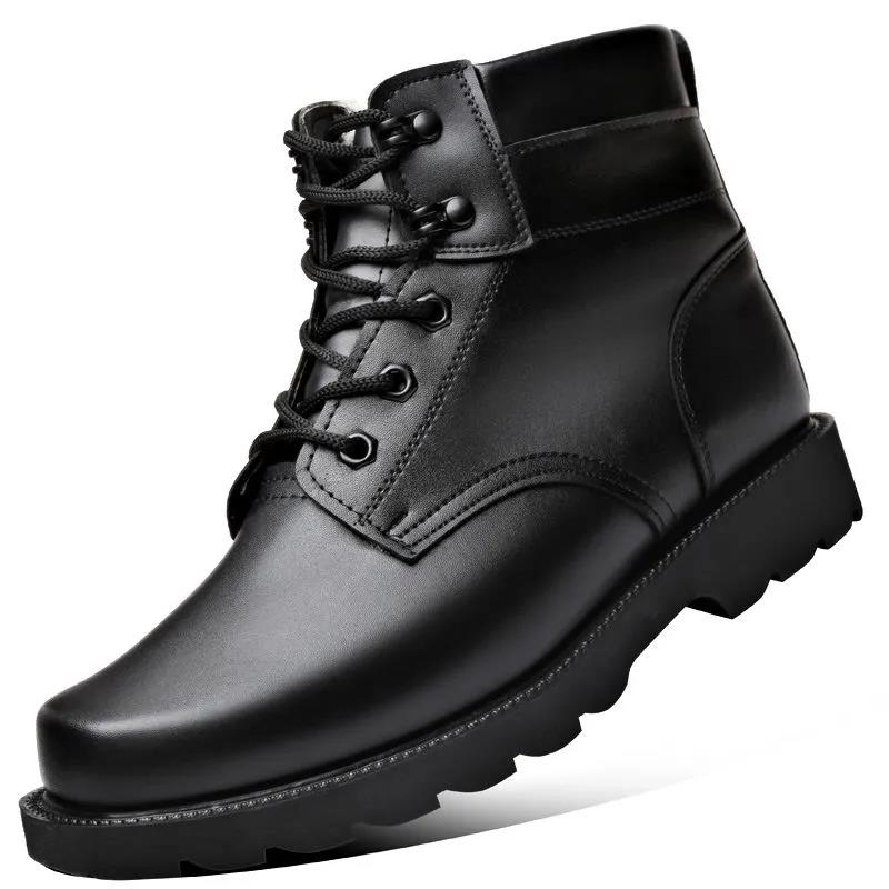 New Faux Leather Boots Winter Cotton Boots for Men and Women Warm Cotton Shoes Combat Boots Non-slip Thick-soled Martin Boots