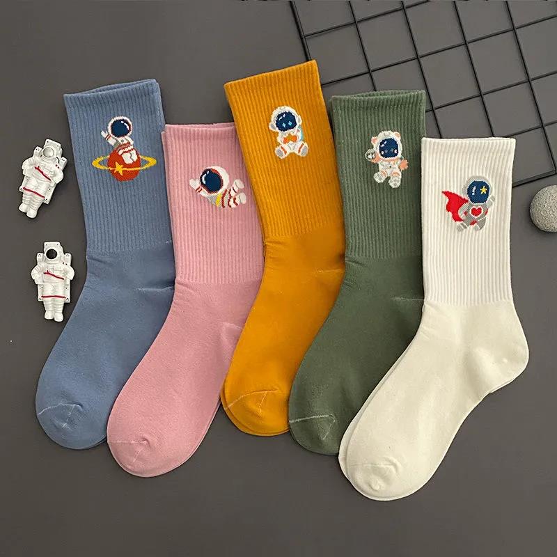 Women's Tube Socks Five Pairs of Astronaut Socks Korean Style College Style Cartoon Stockings