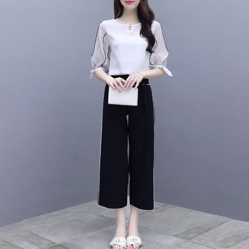 Women's Wide-leg Pants Two-piece Suit Black and White Suit Elegant Temperament Female Professional Suit, Working Lady Suit Two-piece Suit