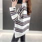 Pofulove Women stripe Turtleneck sweater pullover winter pleuche sweater Knit Long Sleeve jumper
