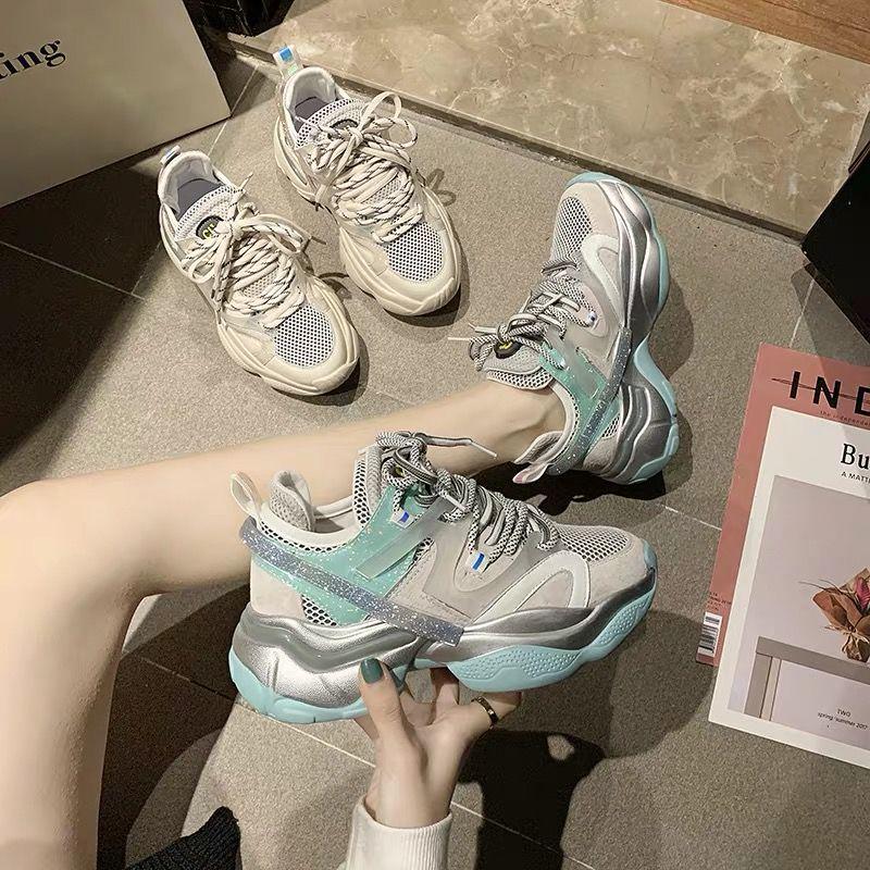 Women's Chunky Sneakers Women Platform Shoes Lace Up Breathable Air Vulcanize Shoes Women Female Trainers Dad Shoes